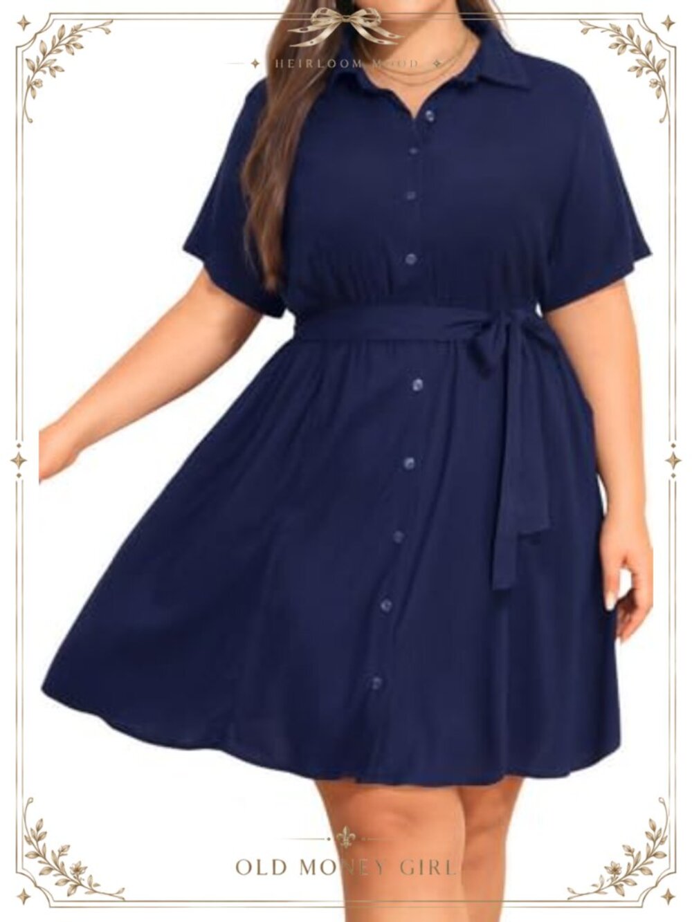 Plus Size Button Down Shirt Dress Viscose Spandex A-Line Short Sleeve Belted